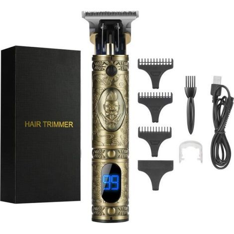 Tondeuse à cheveux Letouch - écran LCD - rechargeable sans fil - lame en T - pour hommes - couleur or (1/4)