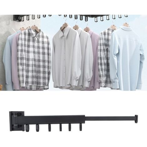 BelleRise - Porte-linge mural pliable – Télescopique 360° – Gain de place – pour balcon ou salle de bain – Noir