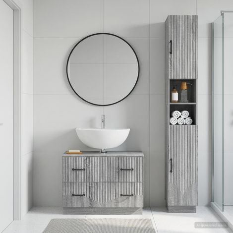 vidaXL 2 Piece Bathroom Cabinet Set HOORN Grey Sonoma Engineered Wood (1/5)
