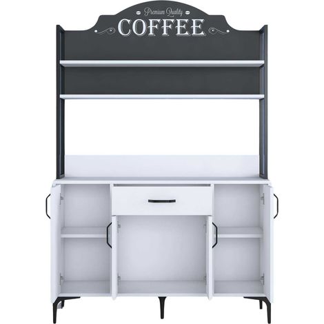 Cotecosy – Buffet de cuisine multifonction 120x40x183,6 cm – 4 portes et tiroir central – Structure en panneaux de particules E1 – Idéal pour coin café (1/7)