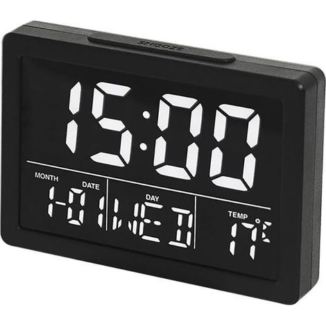 Digital Alarm Clock, éCran LCD Time Date Semaine Affichage De La Température 12/24H Fonction Snooze Luminosité Réglable 8 Sonneries pour Bureau à Domicile (Noir）