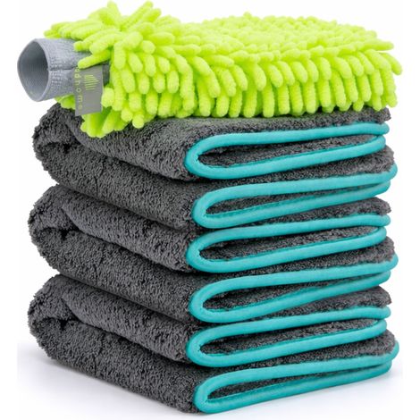 Kit chiffon microfibre pour voiture 1200 GSM 3x chiffon 40x40cm + gant de lavage