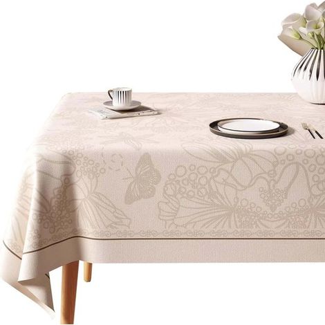 Hule, Lavable, Impermeable, resistente al aceite, antideslizante y fácil de limpiar, Para mesa de comedor, 80 x 120 cm, Blanco roto (1/5)