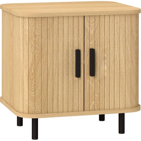 Table d'Appoint avec Portes Persiennes, Pieds Acier, Chêne, pour Chambre, Salon (1/5)