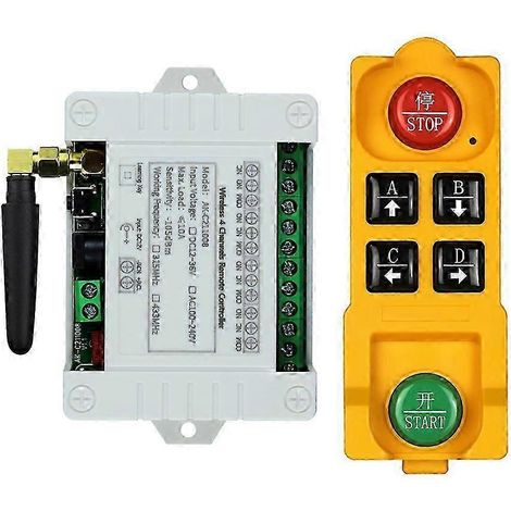 Télécommande sans fil 4 canaux DC12V-36V avec interrupteur LED, sortie relais, émetteur radio RF étanche et récepteur 433 MHz WHBYV (1/4)
