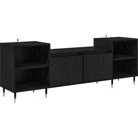 Mobile TV rettangolare moderno con vano contenitore 160 x 35 x 55 cm in legno composito di rovere nero 020052783