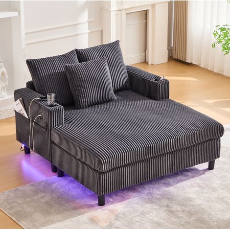Sillón relax con LED multicolor, puerto USB y portavasos, tejido de pana, gris oscuro (1/5)