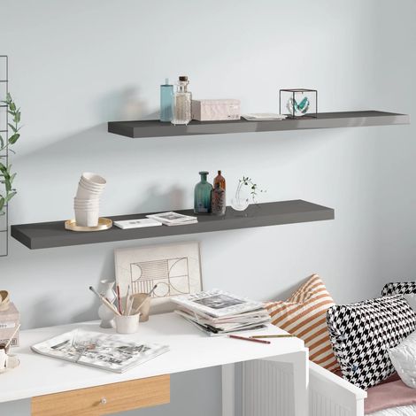 vidaXL Scaffali a Parete 2 pz Grigio Lucido 120x23,5x3,8 cm in