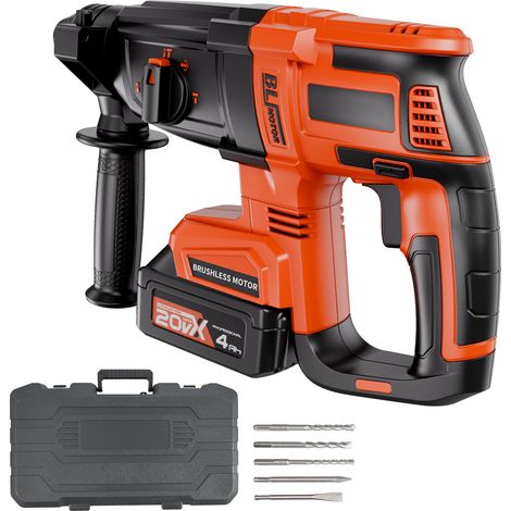 Mophorn marteau-perceuse sans fil 20 V avec moteur brushless, perceuse-mar teau SDS-Plus de 28 mm à batterie lithium-ion, kit électrique compact avec batterie, chargeur et valise de transport, 4 fonct (1/5)