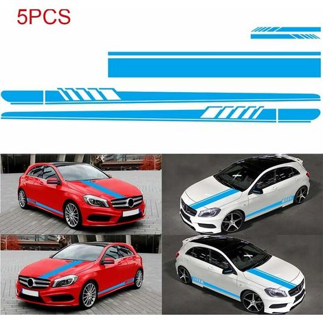 5 pièces Autocollant voiture, autocollant de capot de carrosserie en vinyle autocollants de bande de course pour voiture, autocollant de pare-chocs en vinyle de voitures (Bleu) (1/5)