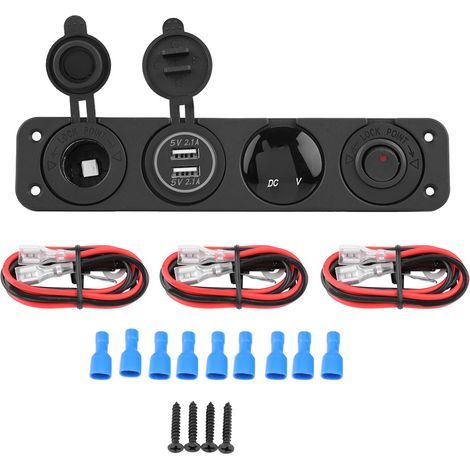 AKLOSIPY Panneau d'interrupteur à Bascule Marche/arrêt 4 en 1 avec Double Voltmètre USB pour Voiture Bateau Camion Marin Panneau d'interrupteur à Bascule Rouge pour Une Installation et. (1/5)