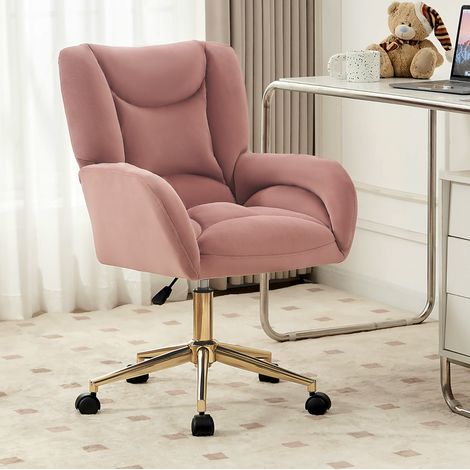 Chaise de bureau 64x62x92.5 cm rose en velours avec hauteur réglable et roulettes pivotantes