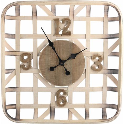 Orologio in legno naturale quadro cm 60,5x60,5x9
