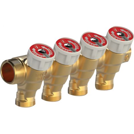 Collettore componibile in ottone 3/4" maschio femmina con 4 rubinetti 1/2" GIACOMINI R585CY064 (1/5)