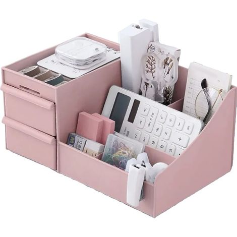 Stilvolle und multifunktionale Kosmetikaufbewahrungsbox, Schminktisch-Organizer mit Schubladen, ideal für Schule, Büro und Künstlerbedarf (Größe M, rosa). (1/5)