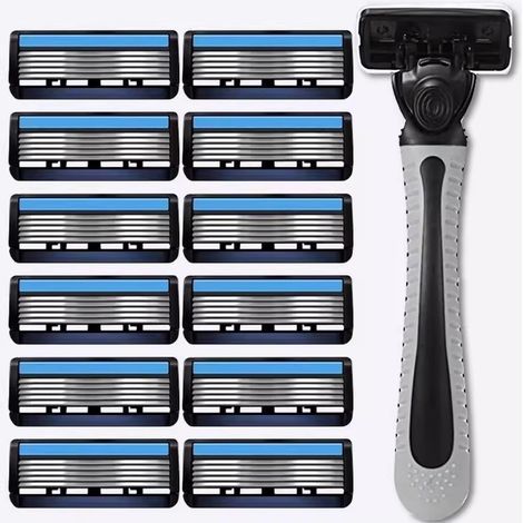 rasoir electriques hommes-Rasoir 6 Lames Rechargeable - Pour Soins Visage Hommes/Peau Sensible (Manche+16 Recharges) (1/5)