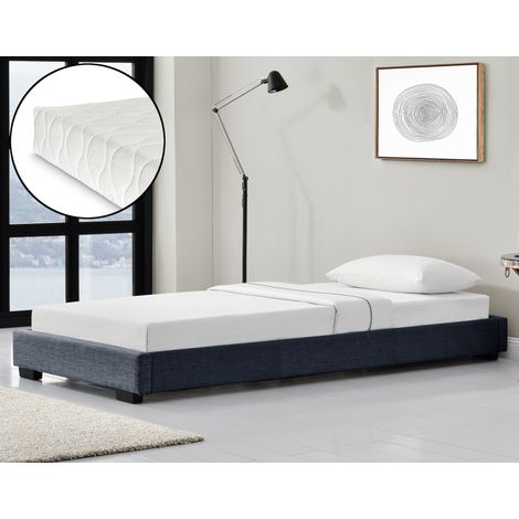 Corium Struttura Letto Imbottito con Materasso a Schiuma Fredda 90 x 200 cm Letto Singolo con Rivestimento in Tessuto con Materasso Anallergico - Grigio Scuro (1/5)