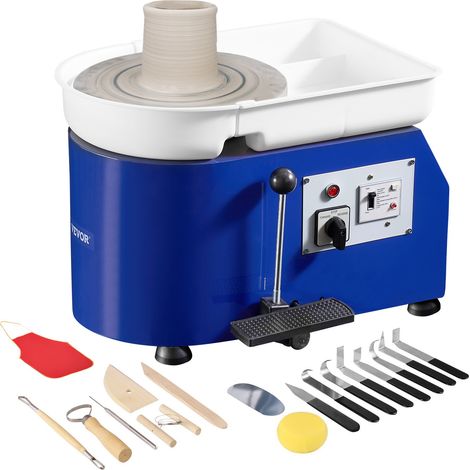 Tour de Potier 350 W, Machine à Poterie de 28 cm, Vitesse Réglable 60 à 300 tr/min, Poignée et Pédale de Commande, Cuvette Amovible en ABS, Kit Complets pour Débutants en Artisanat et DIY, Bleu (1/5)
