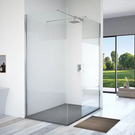 Paroi de douche à double paroi modèle walk in 60 x 110 cm avec support en T verre opaque anti calcaire de 8 mm h200 Lazaros (1/4)