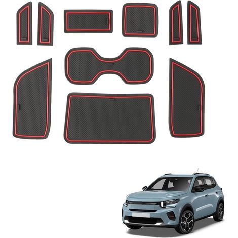 Compatible avec C3 e-C3 2025 2026 2027 (Frein à Main) Tapis Antidérapants, C3 IV (CC21) Accessoires Tapis en Caoutchouc pour Console Centrale, Couture de Porte (Rouge)