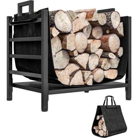 Holzständer, Holzaufbewahrung, mit abnehmbarem Träger, für den Innenbereich, 49 x 34 x 44 cm (B x T x H), Metall, schwarz (1/4)