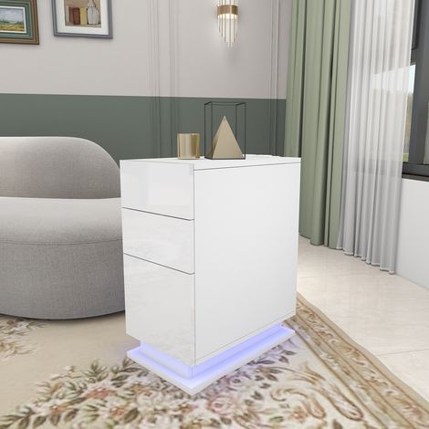 Table de Chevet 3 Tiroirs avec LED & Chargeur USB - Meuble Multifonction 50x30x63cm pour Espaces Étroits (Panneau de Particules E1) - Télécommande & Éclairage Ambiance RGB - Idéal Studio Parisien/Cha (1/5)