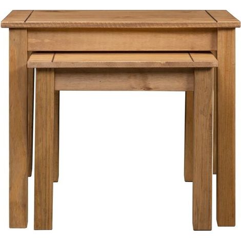 Ensemble de 2 Tables Gigognes en Bois Massif de Pin, Style Panama (1/5)