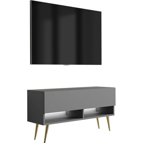 Mobile TV : Antracite, gambe inclinate dorate, LED bianco, 100 × 32 × 52 cm (1/5)