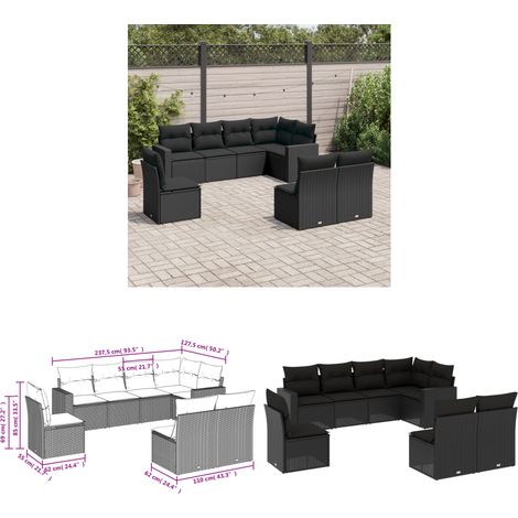 8-tlg. Garten-Sofagarnitur mit Kissen Schwarz Poly Rattan - Gartenmöbel - Outdoor Möbel - Rattan Sofa - Lounge Set - Esszimmergarnitur - Home & Living (1/3)