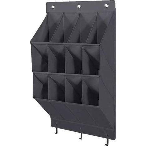 1 Organisateur de chaussures, 12 poches profondes, porte-placard-mur, toile polyester résistante, 6 crochets métalliques, gain de place maison