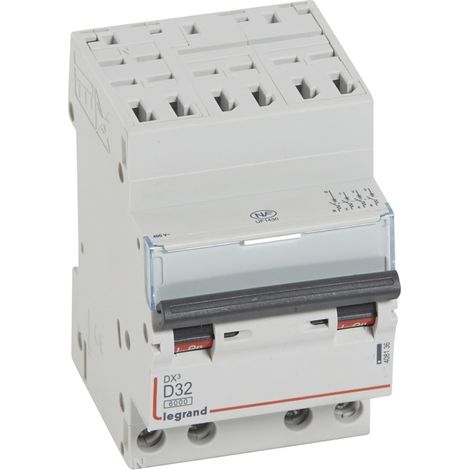 Disjoncteur DX³6000 10kA départ bas à vis 4 Pôles 400V 32A courbe D pour peigne HX³ optimisé LEGRAND 408136