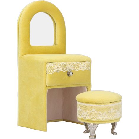Mini Chaise Crème Meuble de Maison de Poupée avec Boîte de Rangement pour Bijoux (17.8 x 7.9 x 6.6 cm) (1/5)