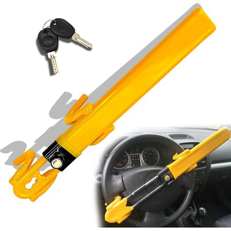 Antivol de volant universel à longueur réglable pour voiture, double crochet, compatible avec SUV, pickup, fourgonnette (Jaune)