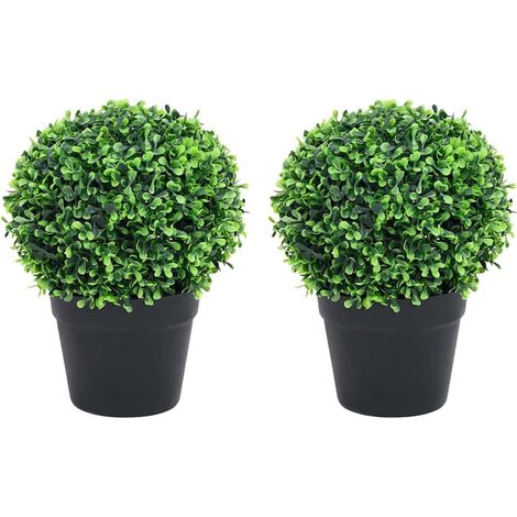 Artificial Boxwood Plants 2 pcs with Pots Ball Shaped Green 37 cm vidaXL