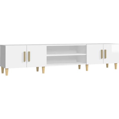 Meuble TV design épuré rangement pratique 180 x 31 x 40 cm en bois d'ingénierie blanc brillant (1/5)