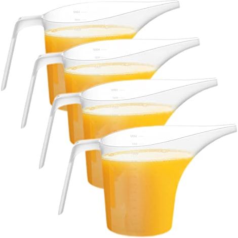 Juego de 4 jarras de plástico con forma de embudo, boquilla larga, gran capacidad, fáciles de verter, perfectas para moldes de repostería, aceites y para pulverizar plantas (1000 ml). (1/4)