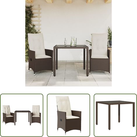 vidaXL Relaxsessel - 3-tlg. Bistro-Set mit Kissen Braun Poly Rattan (1/5)