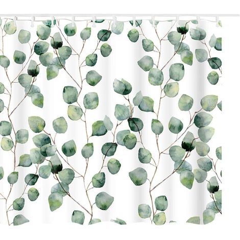 Duschvorhang 180x180 Anti-Schimmel und Wasserabweisend Shower Curtain mit 12 Duschvorhangringen 3D Digitaldruck Grüne Pflanze mit lebendigen Farben (1/5)