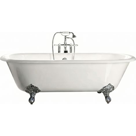 Freistehende Gusseisen Badewanne PLYMOUTH weiß Füße CHROM 153