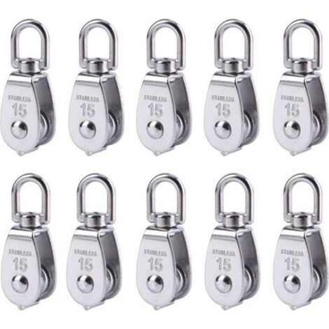 10 poulies de grue en acier inoxydable M15, crochet pivotant, poulie simple pour câble de levage et remorquage