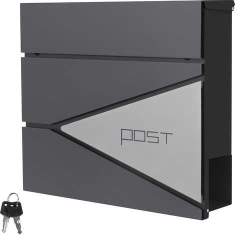 ML-Design Briefkasten Anthrazit/Silber, Edelstahl pulverbeschichtet, 37x37 cm, Postkasten mit Zeitungsfach, Abschließbar 2 Schlüssel, Design Wandbriefkasten mit Zeitungsrolle, Mailbox für Wandmontage