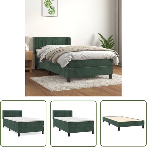 The Living Store Boxspringbett mit Matratze Dunkelgrün 80x200 cm Samt - Samtbett - Boxspringbett - Doppelbett - Betten Günstig - Luxusbett (1/5)