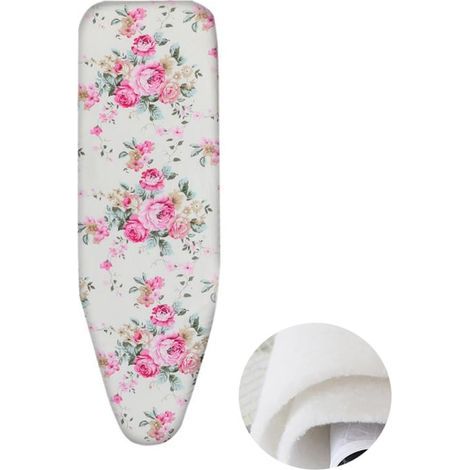 Housse et tapis de table à repasser, housse de rechange pour table à repasser, housse anti-brûlure avec bord élastique (110 x 33 cm) - rose (1/3)