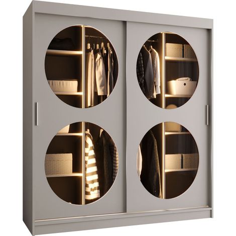 Armario Hartford 529, Cachemira, 200x180x62cm, Puertas de armario: Correderas, Número de estantes: 9, LED (1/5)