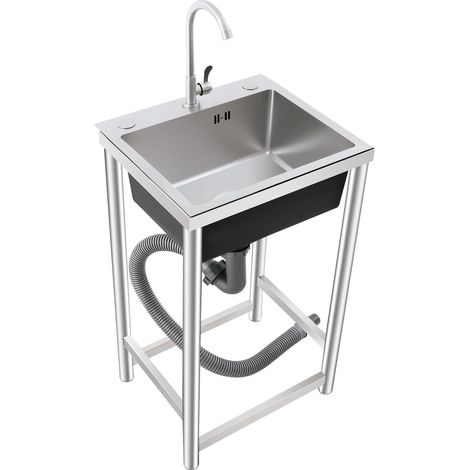 HAUTOUR Évier professionnel en acier inoxydable 41 × 75 × 45 cm – Évier de cuisine - Évier sur pied avec équipement complet (robinet, drainage, entrée) pour cuisine, bar et jardin (1/5)