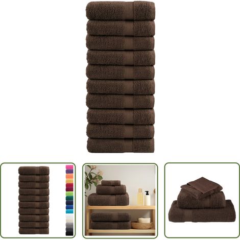 The Living Store Essuie-mains de qualité supérieure SOLUND 10pcs marron 600 g/m² - Essuie-main - Serviette - Textile Maison - Coton - Lavable En Machine (1/5)
