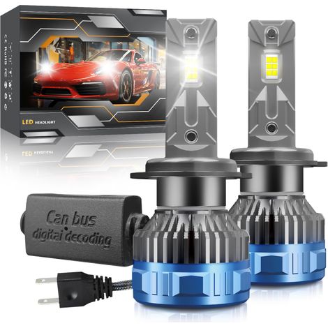 Ampoule LED H7 pour phares de voiture, kit de conversion LED 60 W, 60 000 lm, 6 000 K, refroidissement rapide (12 000 tr/min), ultra-lumineuse, étanche, feux de croisement et de route, lot de 2.