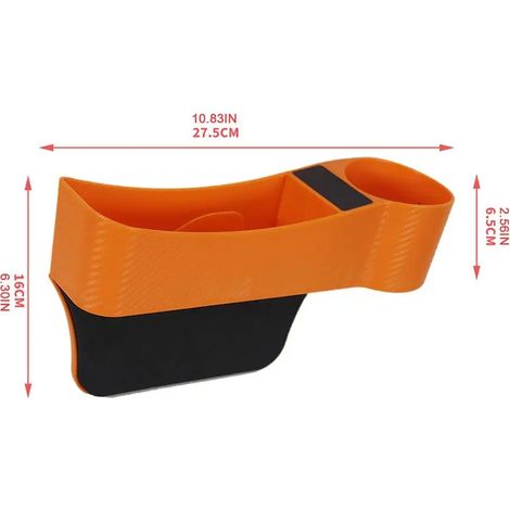 (Orange) Boîte de rangement pour voiture en cuir PU antidérapant, multifonctionnelle et résistante à l'usure, avec trou de chargement, pour combler l'espace entre les sièges. (1/5)