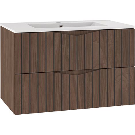Waschtisch 80cm Siena mit 2 Schubladen, Holzoptik und Schwarz (1/5)