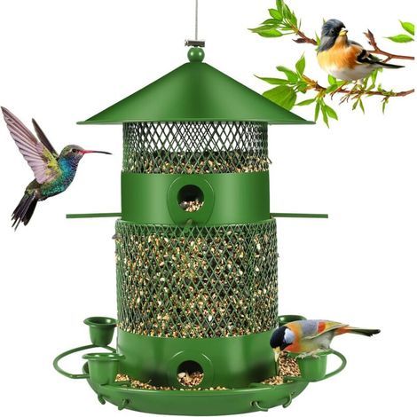 27cm Hanging Bird Feeder, Outdoor Hummingbird Lantern Feeder, Waterproof, 2.5L Weatherproof Large Capacity Seed Dispenser for Garden - Green (1/5)